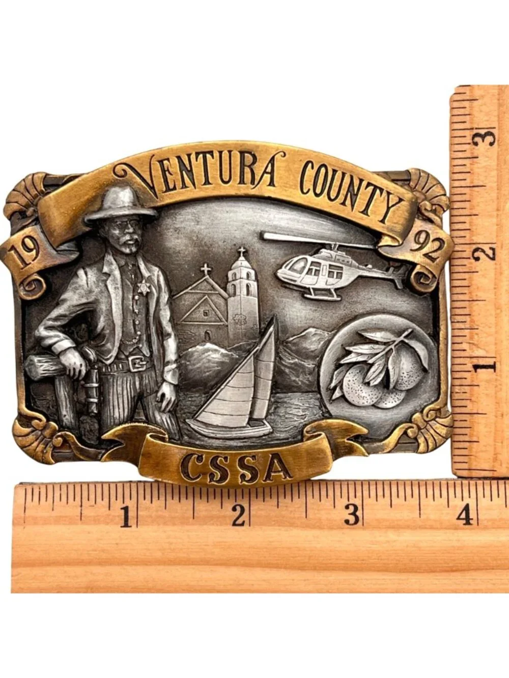 1992 Ventura County CSSA Sheriff Limited Edition Belt Buckle Bell Helicopter USA